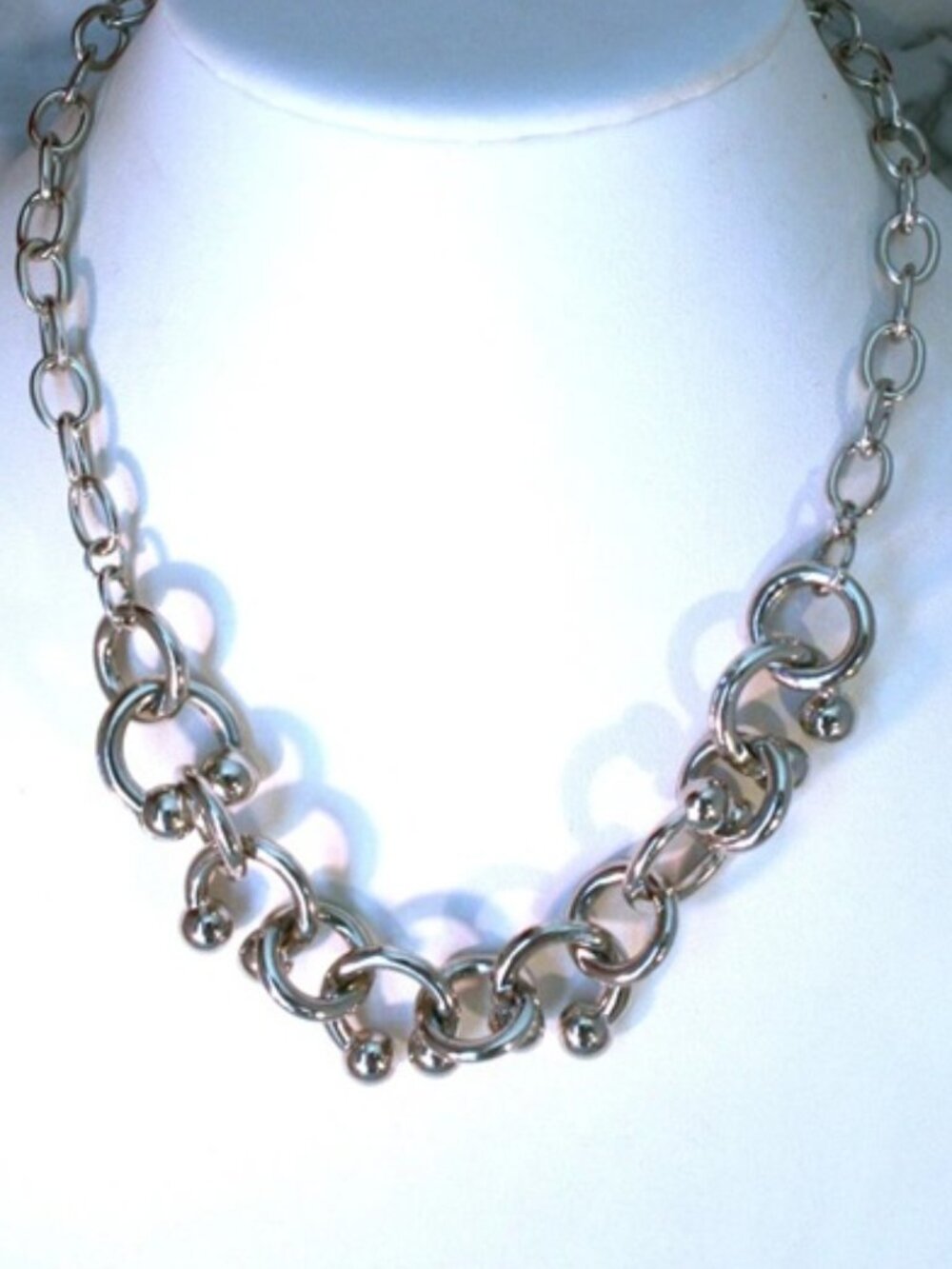 GUESS Rocker Chic Silver Rings with Beads Links Chunky Chain Necklace**NEW!
